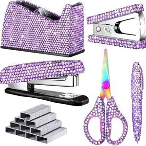 NEW Sparkling Bling Swarovski Crystal Rhinestone Desk Set Pink Purple  +…